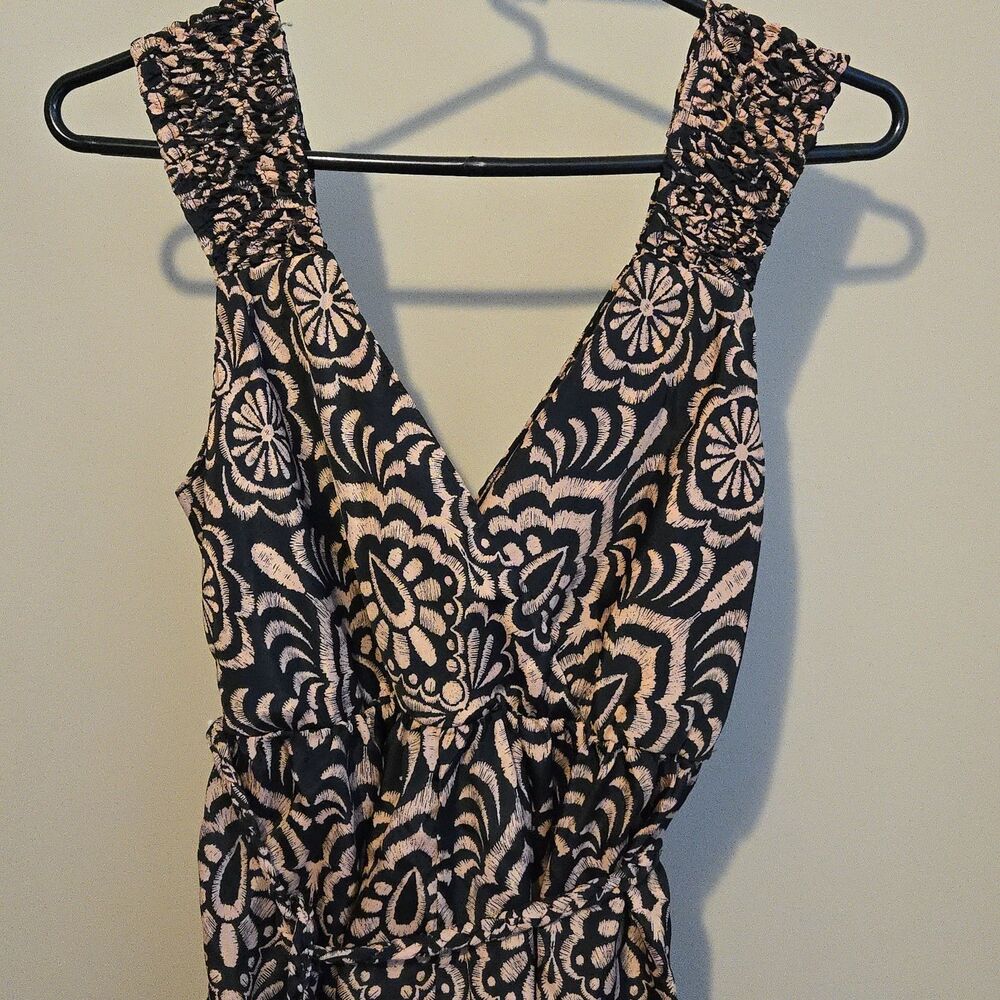 Long Attention Dress V-neck Sleeveless Empire Waist Black Coral Boho Southwest S